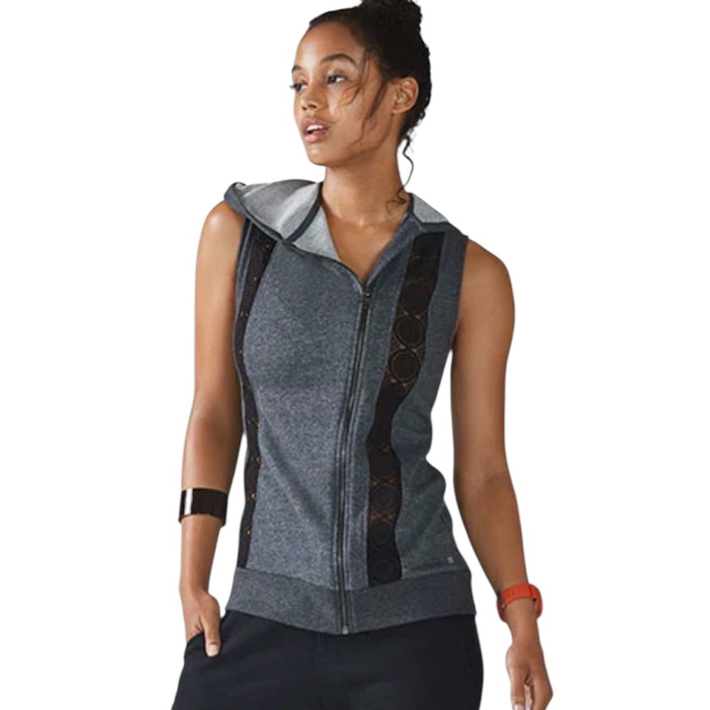 Fabletics Saige Vest Charcoal Heather/Black Sleeveless Hooded Sweatshirt Large